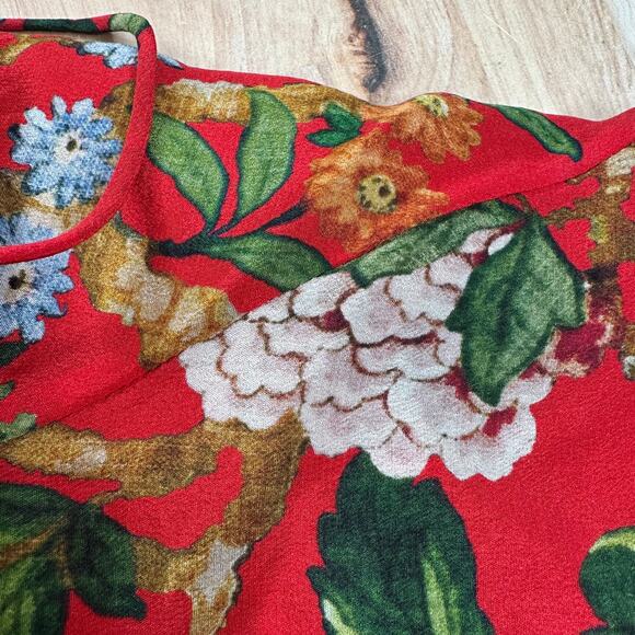 Alice + Olivia Marybeth Chinoiserie Garden & Ruby Print Silk Halter Top - Picture 5 of 9